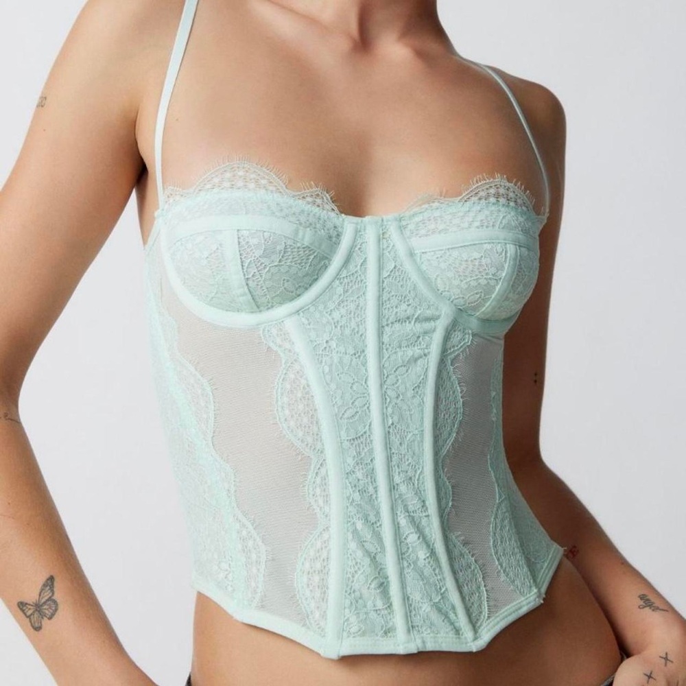 Urban Outfitters Modern Love Lace Light Mint Bustier Corset Top